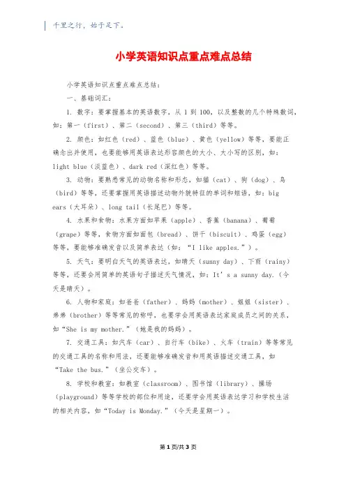 小学英语知识点重点难点总结