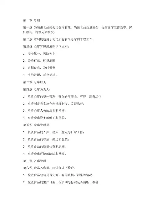 食品类公司仓库管理制度