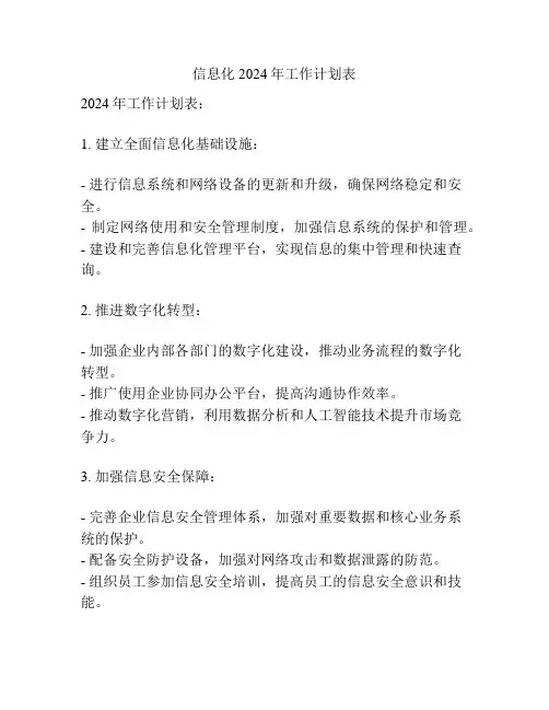 信息化2024年工作计划表