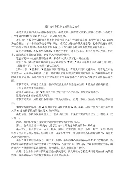 厦门初中各校中考成绩官方榜单