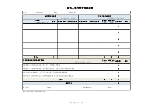 员工试用期考核评定表