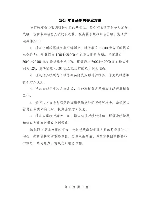 2024年食品销售提成方案