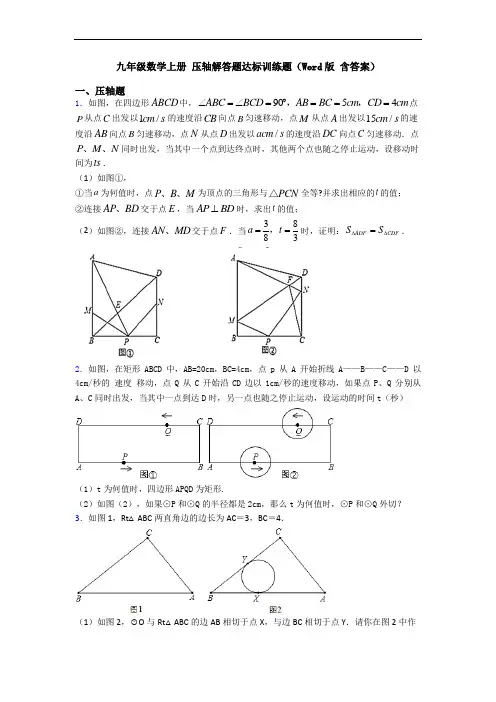 九年级数学上册 压轴解答题达标训练题(Word版 含答案)