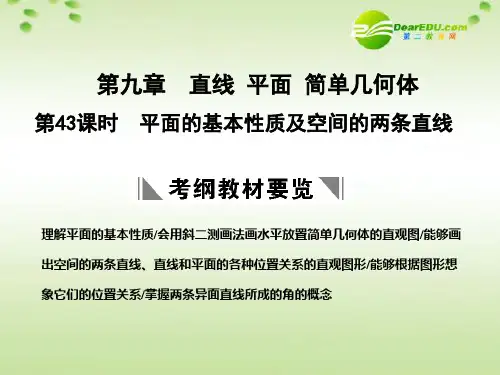 高三数学一轮复习 9.43 平面的基本性质及空间的两条直线课件 理 大纲人教版