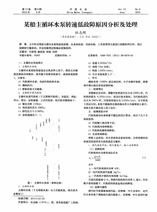 某船主循环水泵转速低故障原因分析及处理