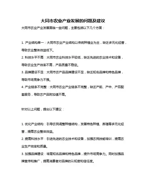 大同市农业产业发展的问题及建议