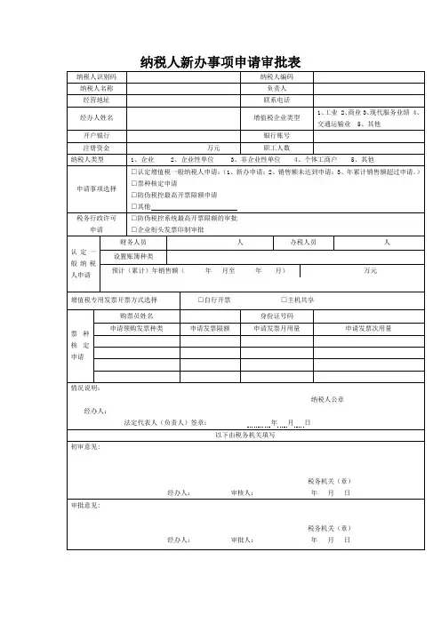 纳税人新办事项申请审批表