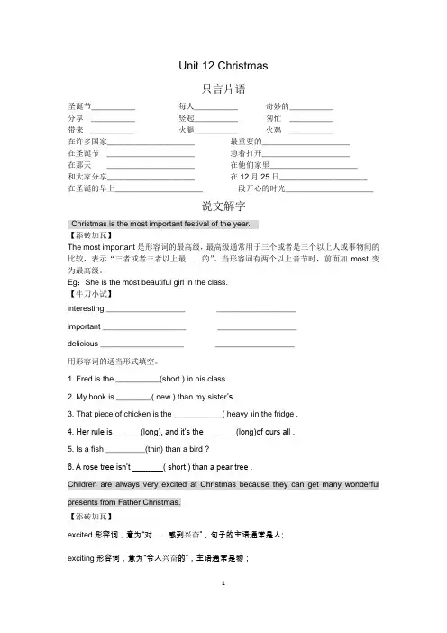 广州新版六年级英语上册Unit 12 Christmas