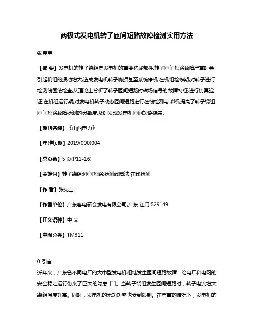 两极式发电机转子匝间短路故障检测实用方法