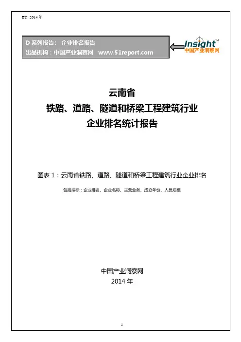 云南省铁路、道路、隧道和桥梁工程建筑行业企业排名统计报告