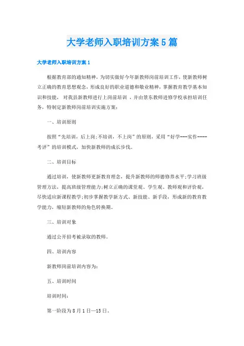 大学老师入职培训方案5篇