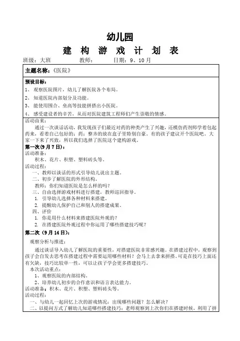 幼儿园大班角色游戏《医院》