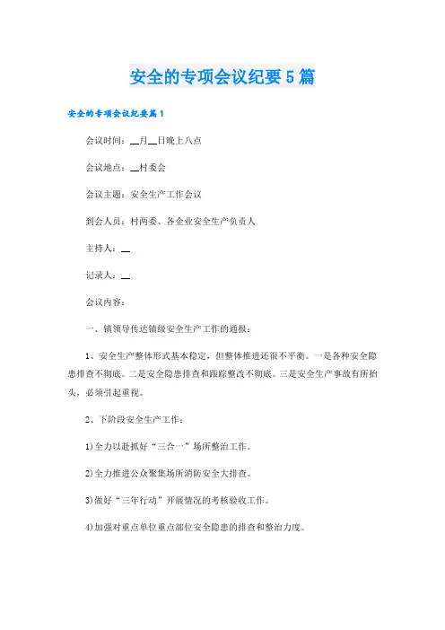 安全的专项会议纪要5篇