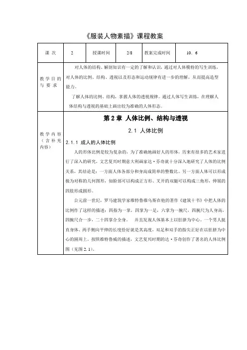 服装人物素描课程教案 第2章 人体比例、结构与透视