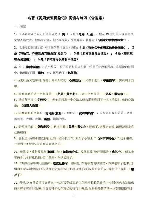 名著《汤姆索亚历险记》知识考点