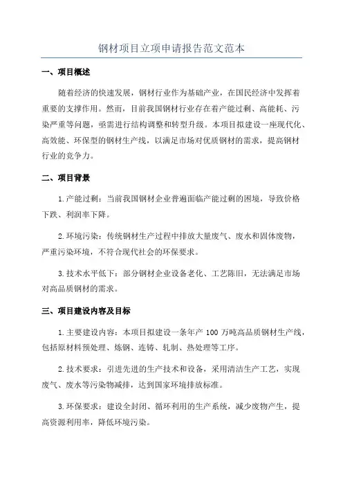 钢材项目立项申请报告范文范本