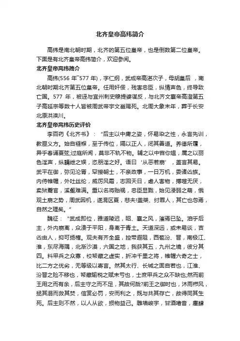 北齐皇帝高纬简介