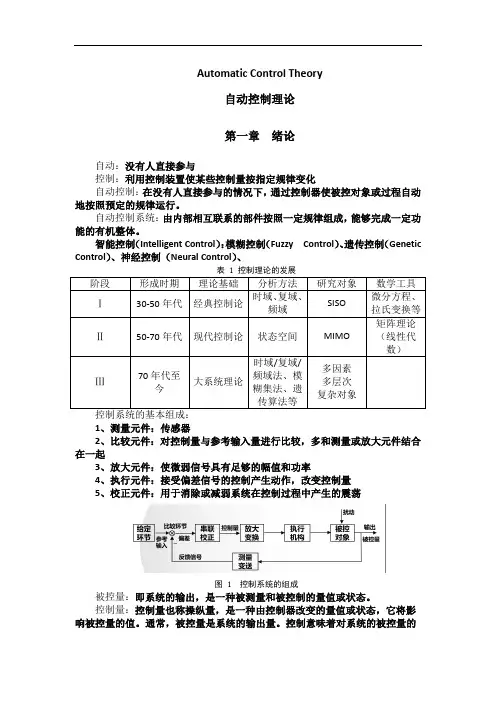 自动控制理论期末考试知识点1-3(学习总结)