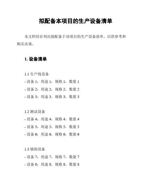 拟配备本项目的生产设备清单