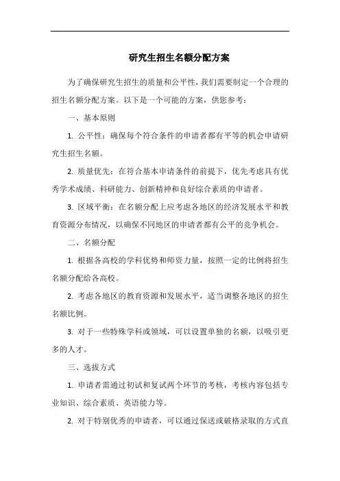 研究生招生名额分配方案