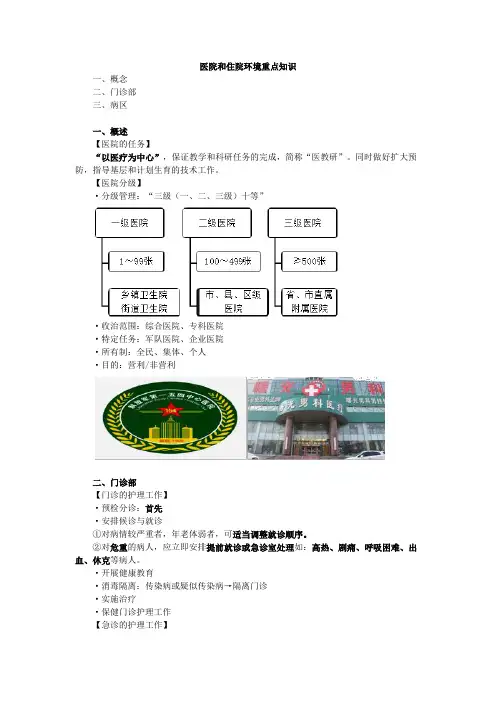3医院和住院环境重点知识(护士职业资格证)