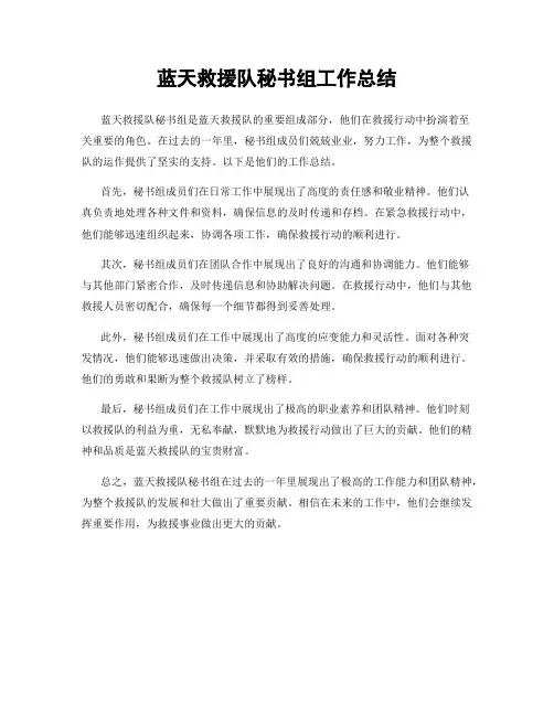 蓝天救援队秘书组工作总结