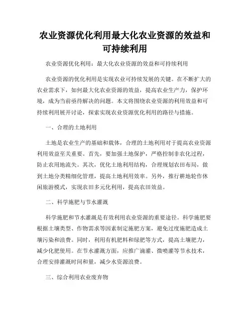 农业资源优化利用最大化农业资源的效益和可持续利用