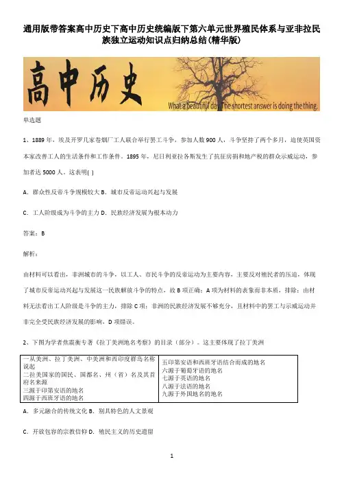 通用版带答案高中历史下高中历史统编版下第六单元世界殖民体系与亚非拉民族独立运动知识点归纳总结(精华版
