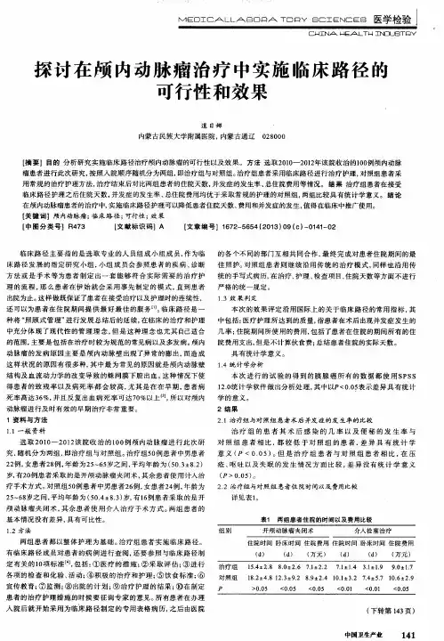 探讨在颅内动脉瘤治疗中实施临床路径的可行性和效果