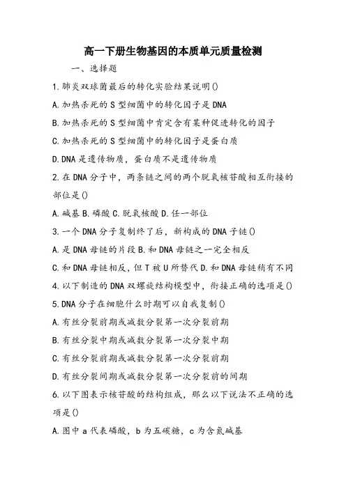 高一下册生物基因的本质单元质量检测