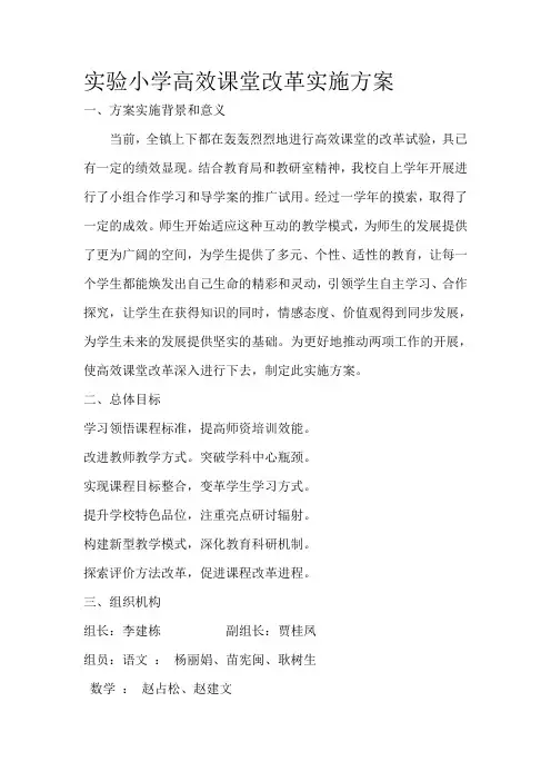 实验小学高效课堂改革实施方案
