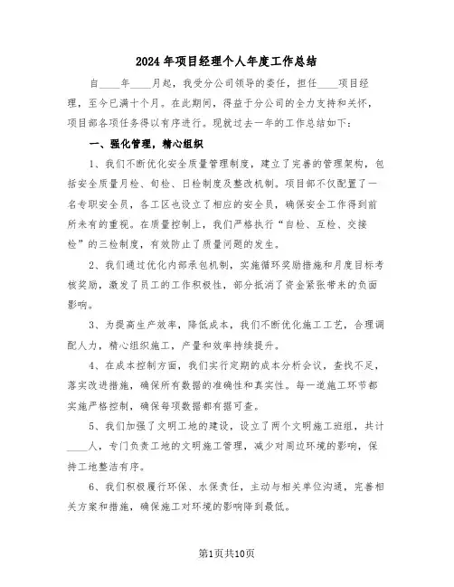 2024年项目经理个人年度工作总结（五篇）