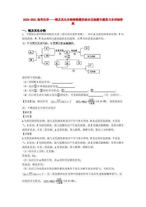 2020-2021高考化学——铜及其化合物推断题的综合压轴题专题复习含详细答案