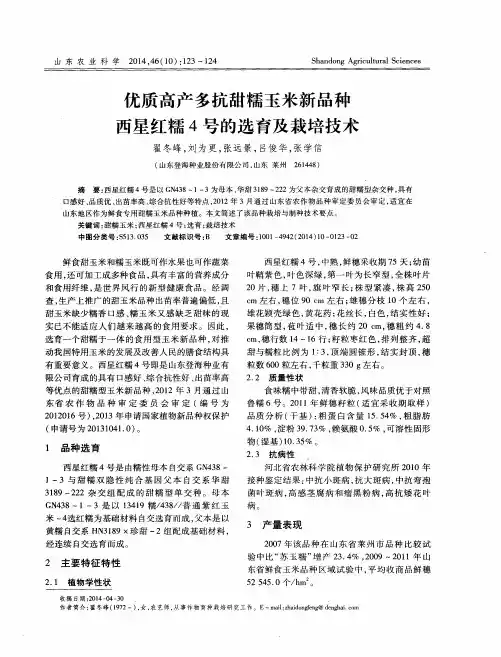 优质高产多抗甜糯玉米新品种西星红糯4号的选育及栽培技术