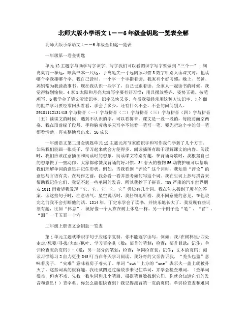 北师大版小学语文1――6年级金钥匙一览表全解