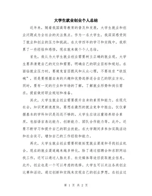 大学生就业创业个人总结