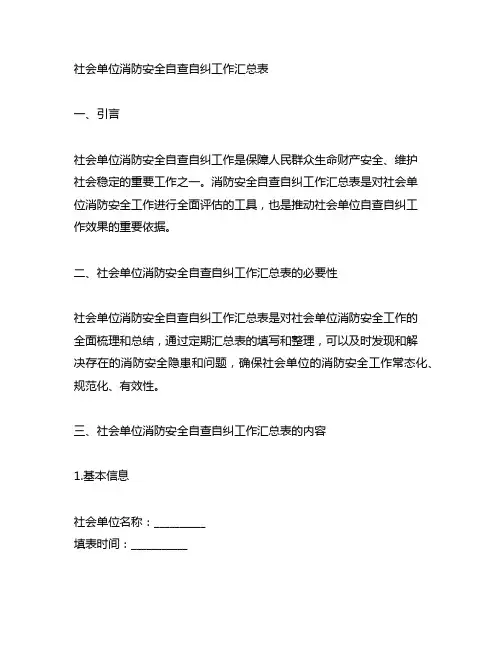 社会单位消防安全自查自纠工作汇总表