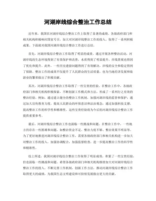 河湖岸线综合整治工作总结