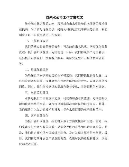 自来水公司工作方案范文