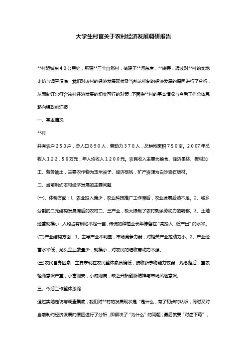 大学生村官关于农村经济发展调研报告