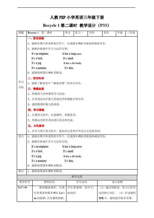Recycle 1 第2课时 教案