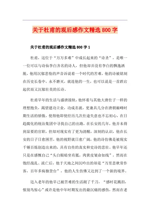 关于杜甫的观后感作文精选800字
