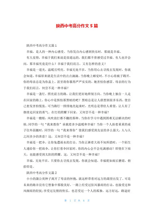 陕西中考高分作文5篇