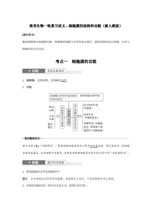 高考生物一轮复习讲义—细胞膜的结构和功能(新人教版)