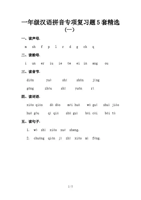 一年级汉语拼音专项复习题5套精选