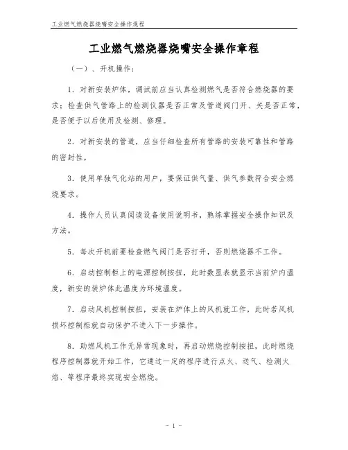 工业燃气燃烧器烧嘴安全操作规程
