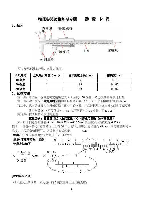 物理实验读数练习专题----游标卡尺和螺旋测微器(有答案)