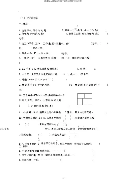 新课标人教版六年级下比及比例复习练习题