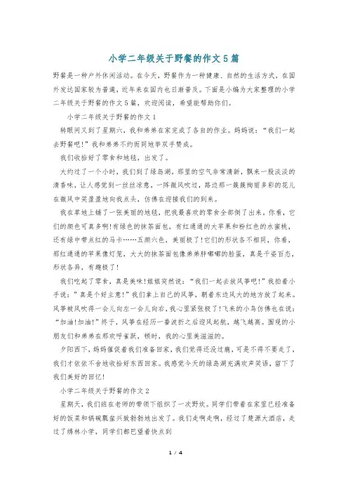 小学二年级关于野餐的作文5篇