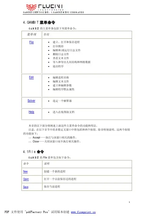 GAMBIT用户手册_4_GAMBIT菜单命令
